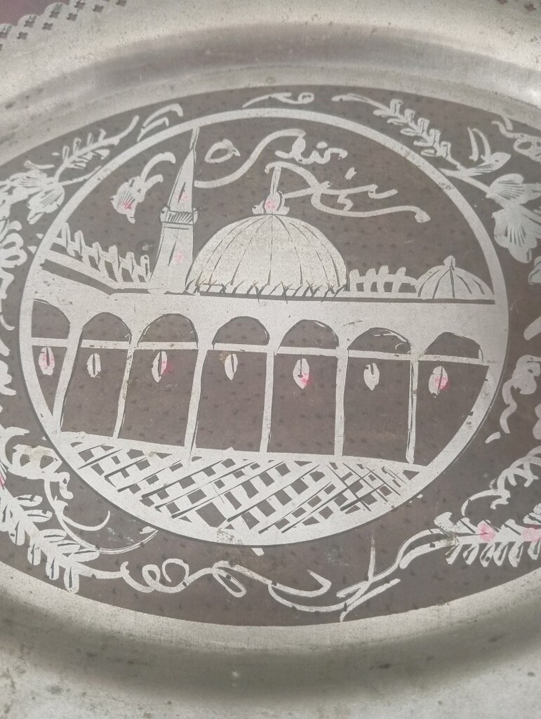 İşlemeli antika bakır tepsi - 6