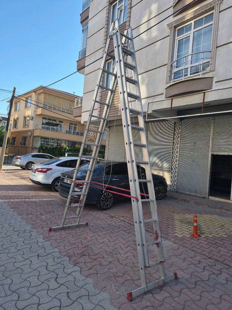 aliminyum sürgülü 4 kademeli ipli merdiven ikinci el sıfır ayarında - 7