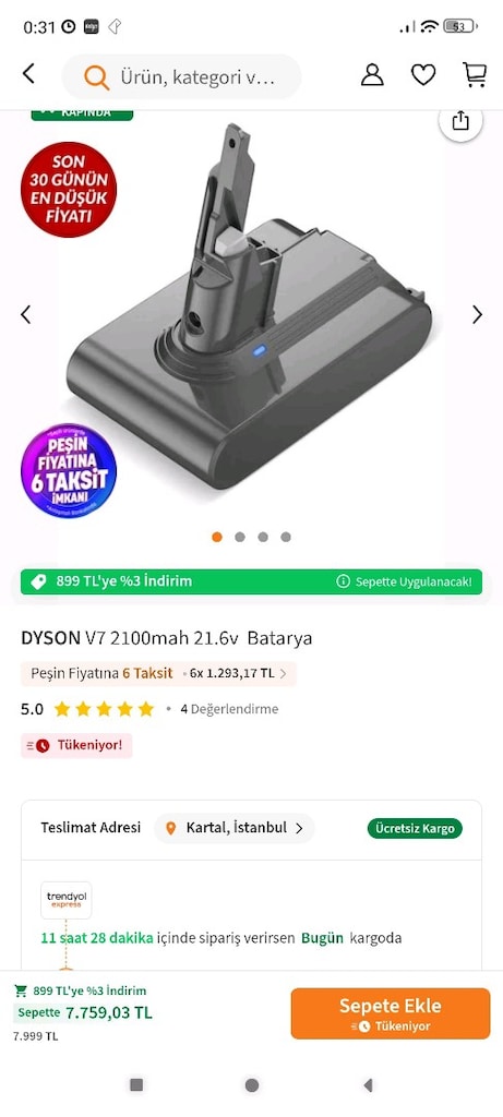 Dyson V6 Animal Dc-62 Serisi Muadil Batarya - 5
