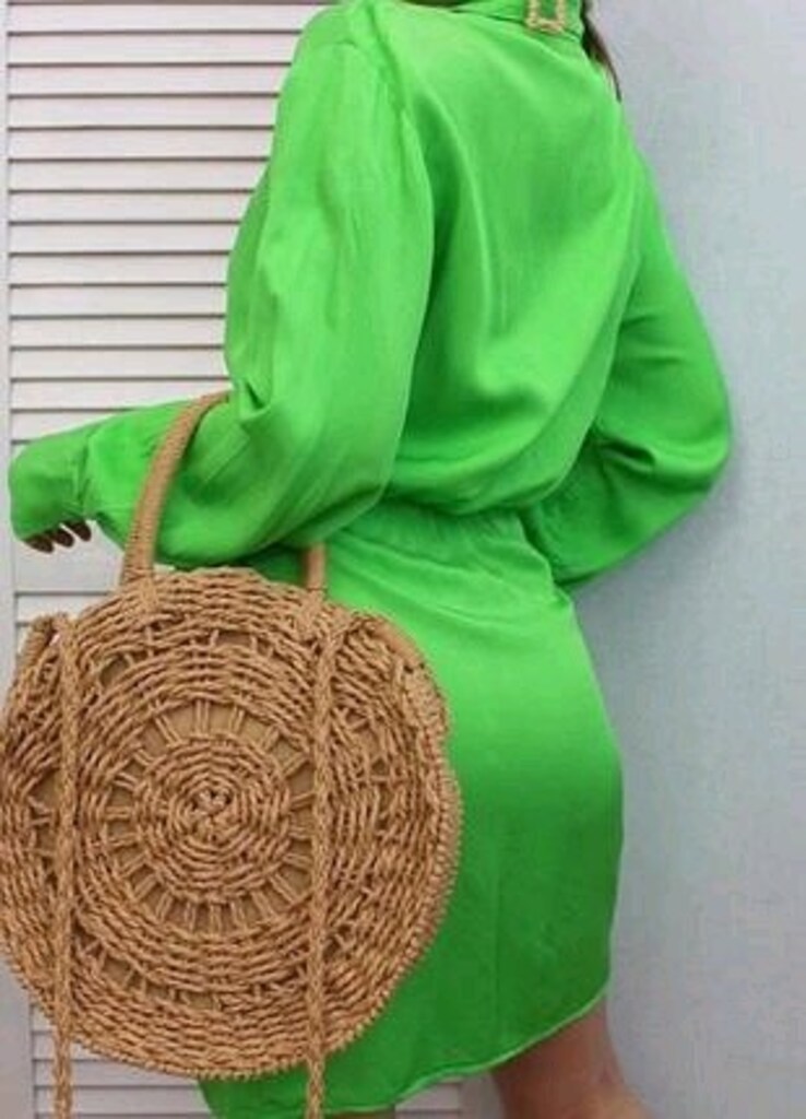 H&M Neon Yeşil Saten Kruvaze Mini Elbise – XL - 3