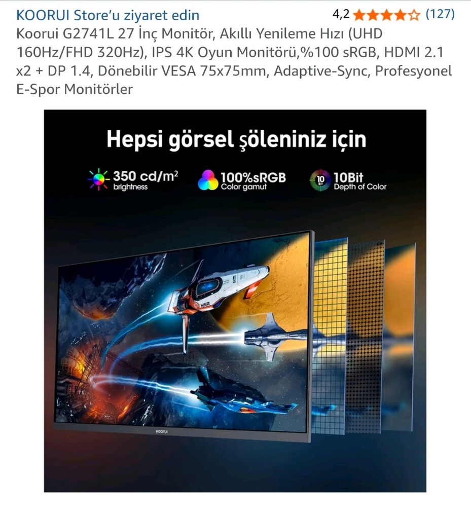 KOORUI G2741L 27 İnç 4K 160Hz Sıfır Oyuncu Monitörü - 6