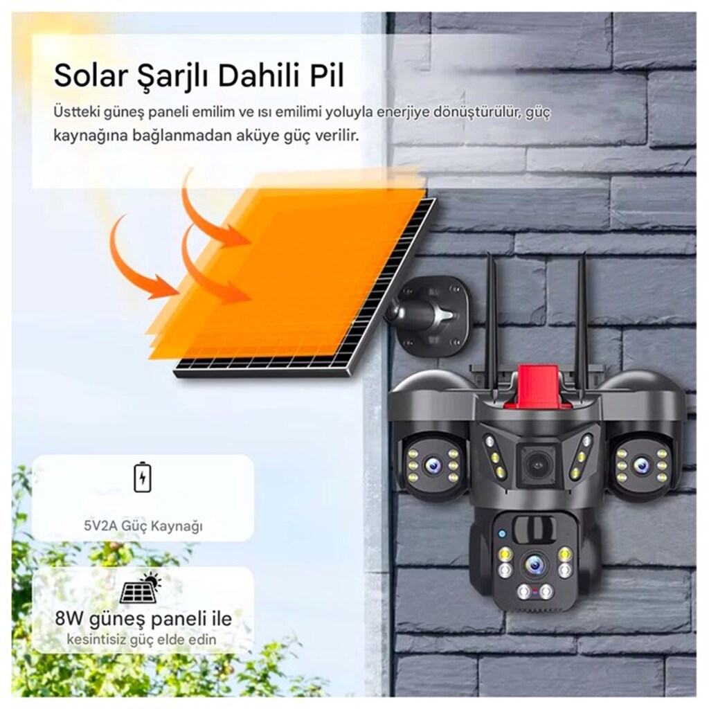 O-Kam 8050 9Mp Lens 3 Kamera Ultrahd 4G Solar Akıllı Güvenlik Kamerası - 3