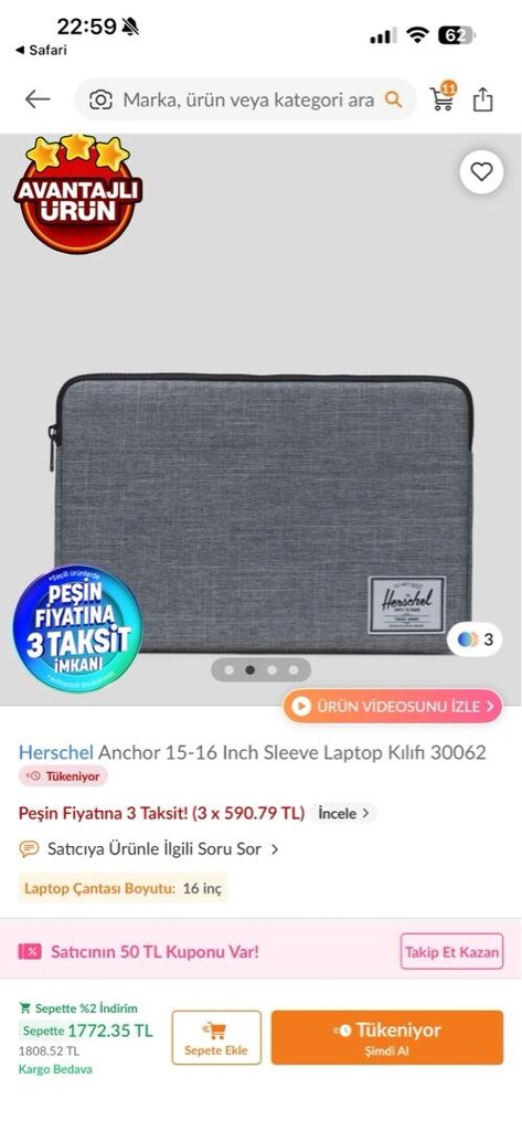 Orjinal Herschel 15-16 inç laptop çantası - 4