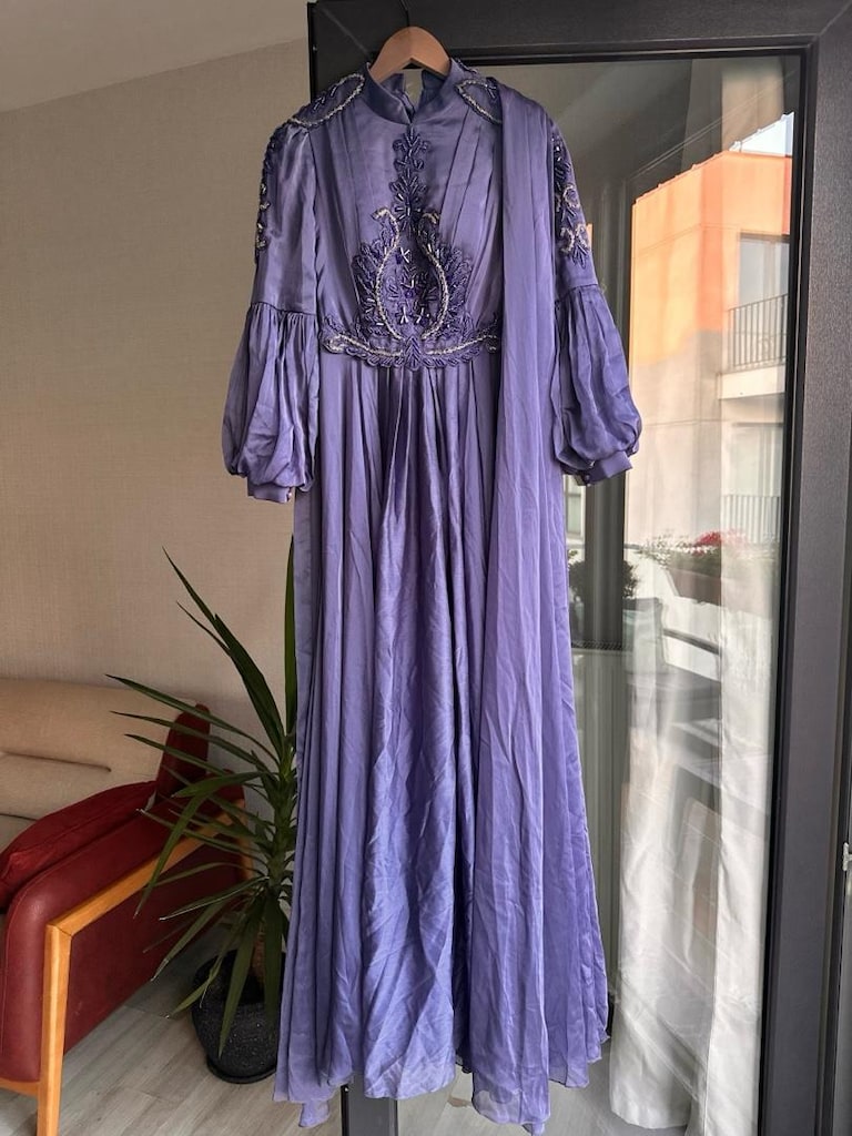 Lila Saten Abiye-38 beden -Tek sefer giyil - 5
