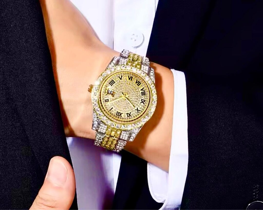 ‼SIFIR/İTHAL/18K Altın Kaplama Swarovski Taş Unisex Saat+Bilek - 3