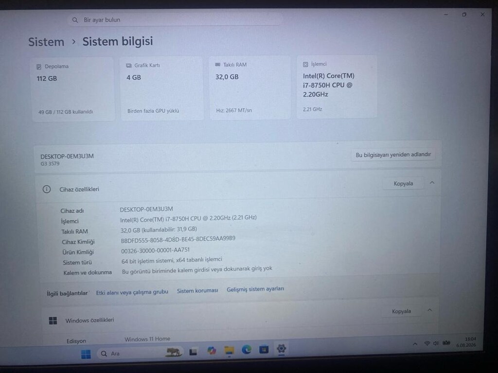 Dell G3 3579 İ7 Gaming Notebook - 5