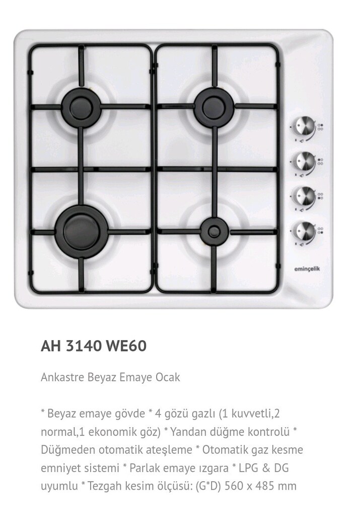 Eminçelik Ankastre Beyaz Emaye Ocak 4.250 TL - 5