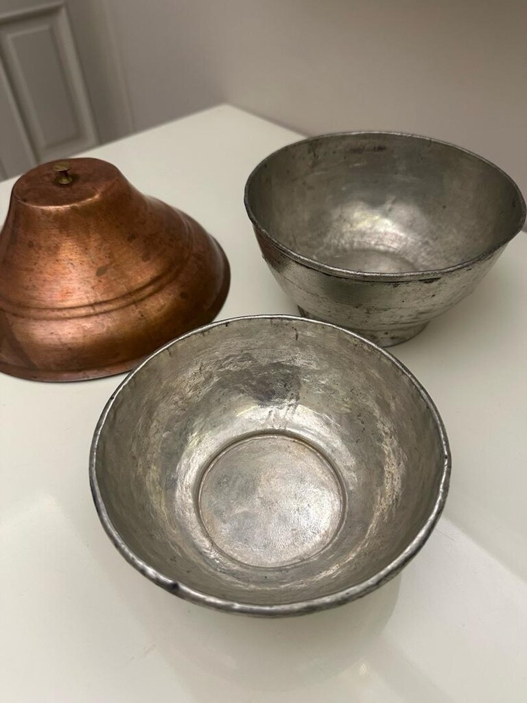 Antika vintege bakırlar 2 kase 14 cm 13 cm 1 kapak 18 cm - 5