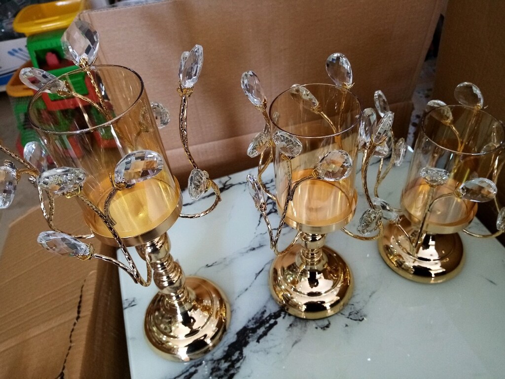 Gold 3 lü şamdan dekoratif taşlarla süslü - 8
