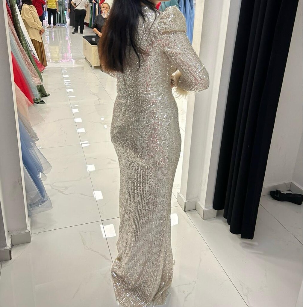 Gümüş payetli abiye - 3
