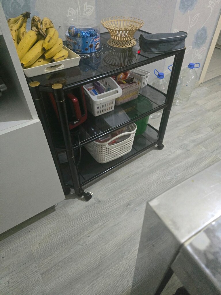 bellonadan alınma siyah cam raflı sehpa3 katlı tekerlekli modern - 5
