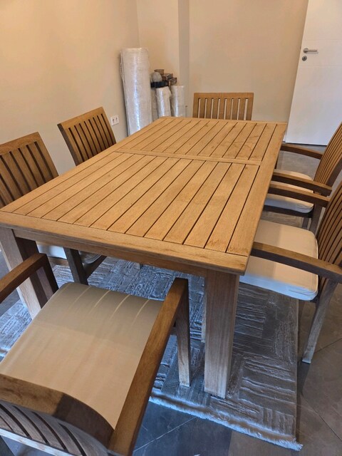 Tik Ağacı Balkon,Teras Masası(180x100) + 6 sandalyesi