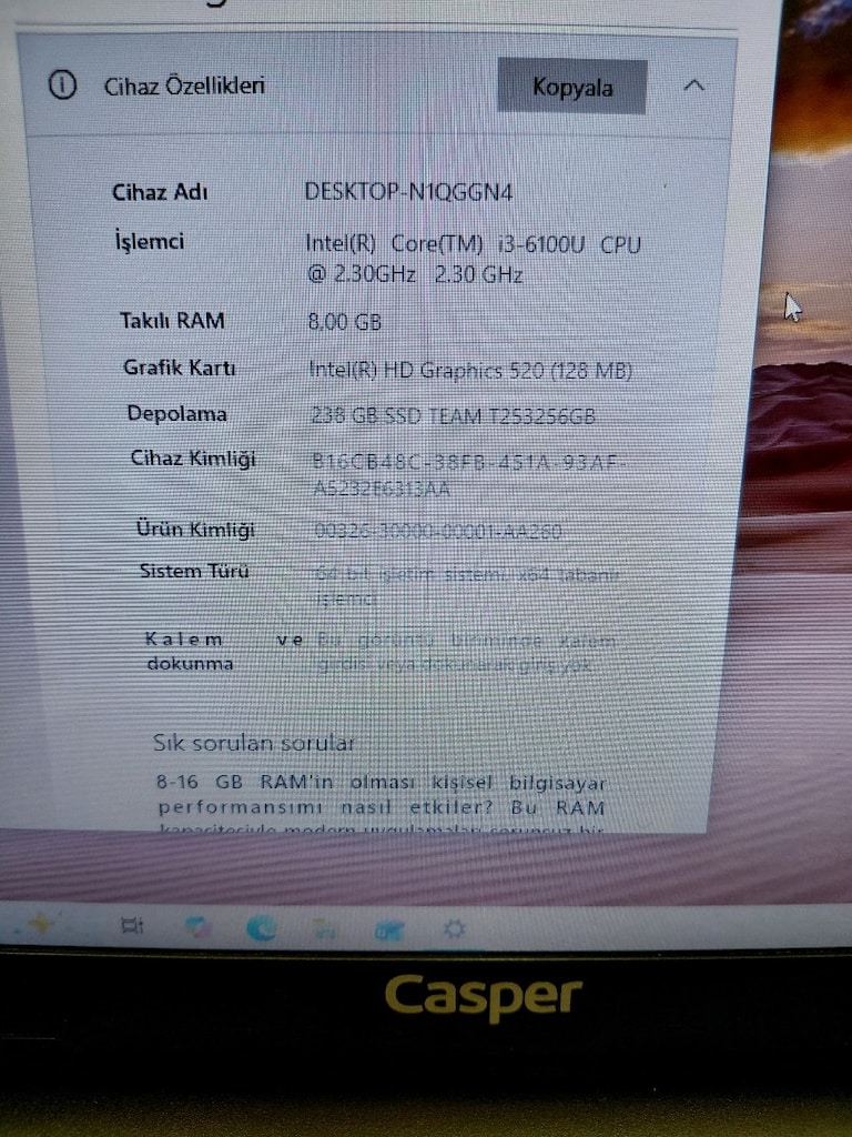 CASPER 15.6 İNÇ 6.NESİL SSDLİ LAPTOP! - 8
