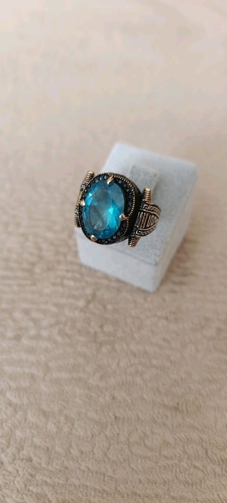 925 Ayar Aqua Marin Taşlı Gümüş Yüzük - 4