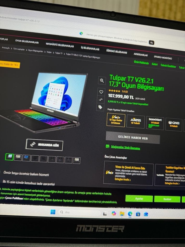 Monster Tulpar T7 RTX5060 17 Ay Garantili Gaming Laptop - 8