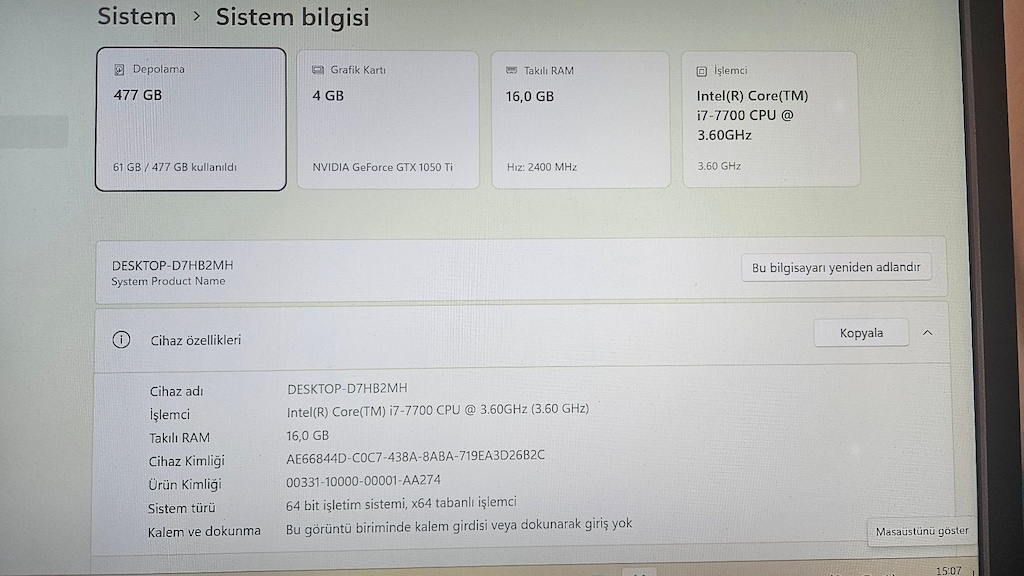 İ7 7.Nesil 16 GB DDR4 Ram 512GB SSD 4 GB 1050Tİ 4 Fanlı RGB KASA - 8