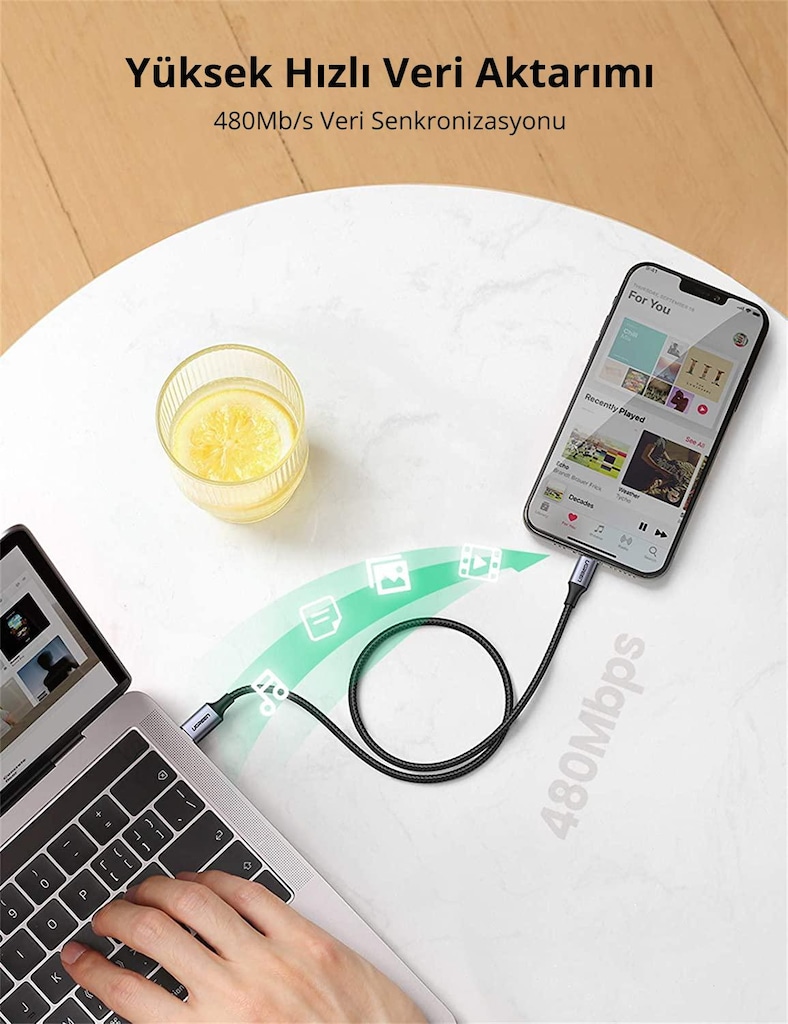 UGreen 60761 Örgülü USB Type-C to Lightning Şarj Kablosu 2m - 5