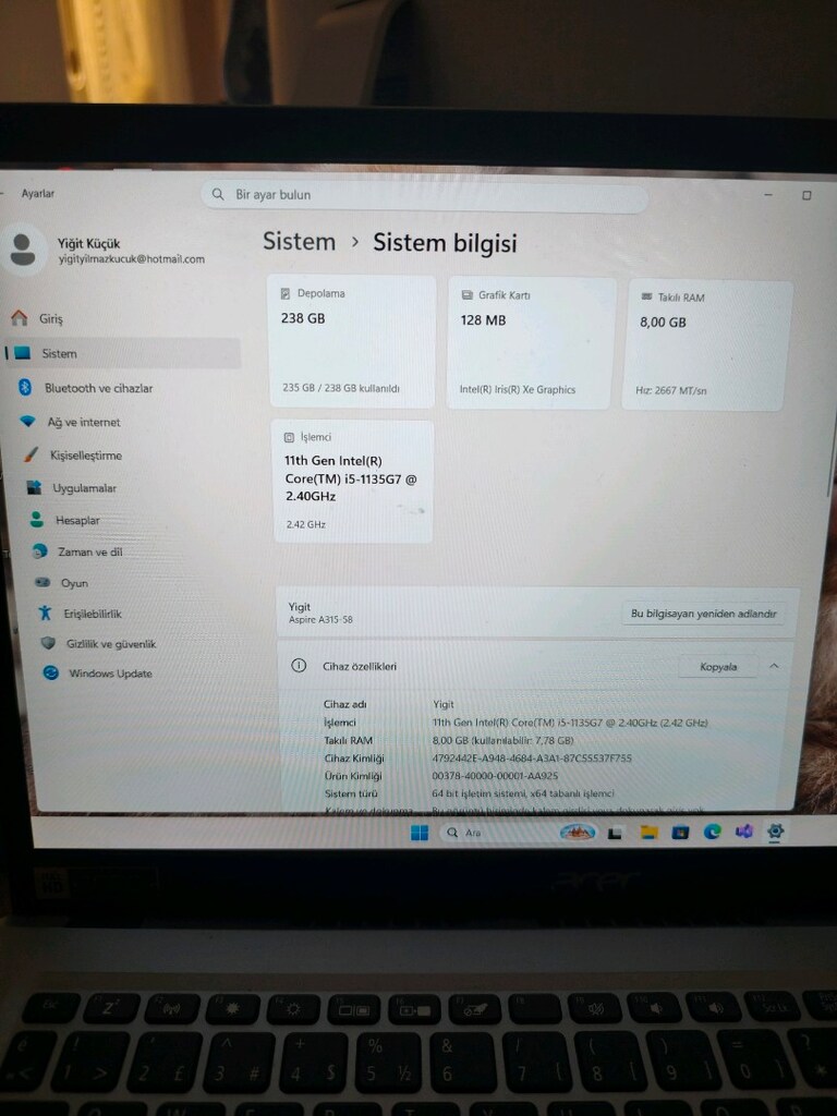 ACER aspire 3 i5-1135G7 256 GB ssd - 3