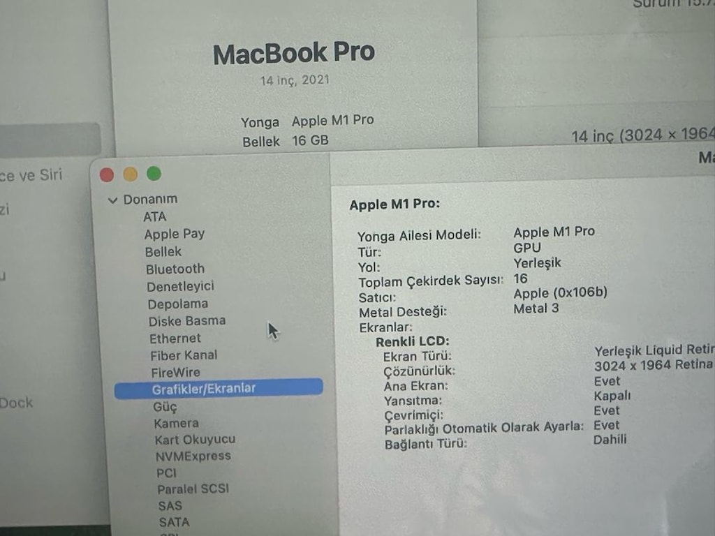 Macbook pro M1 pro 1 tb ssd 16 gb ram space gray renk 14” - 2