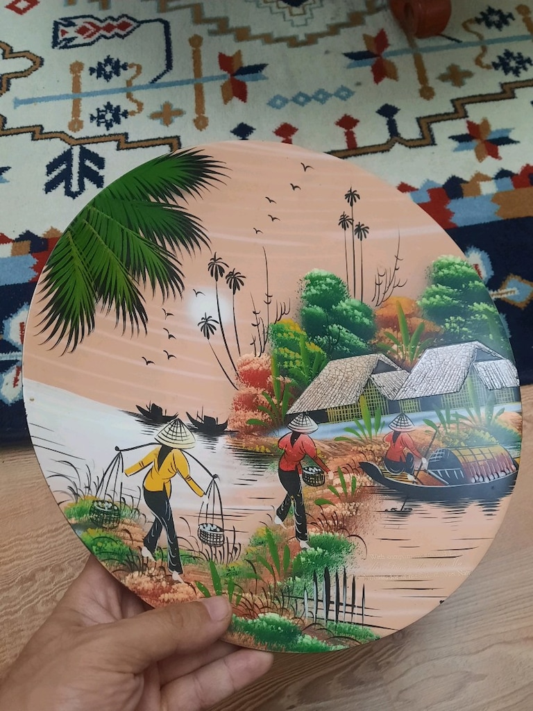 Vietnam ahşap koleksiyonluk duvar tabağı - 5