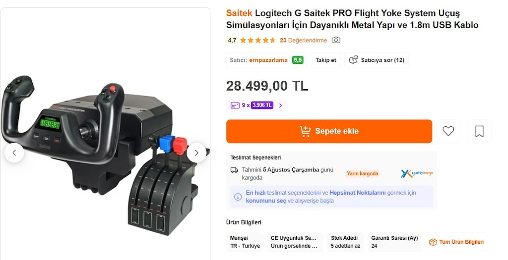 Logitech G Saitek PRO Flight Yoke System +Kulaklık (Tertemiz) - 9