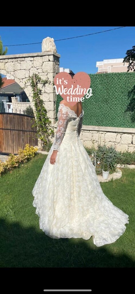 Gelinlik fransız güpür dantel taş ve incili - 11