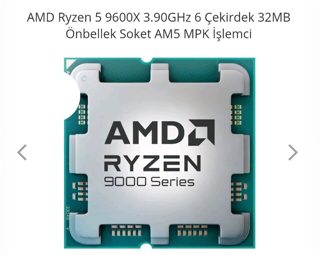 AMD Ryzen 5 9600X 3.90GHz 6 Çekirdek 32MB Önbellek Soket AM5 MPK İşlem
