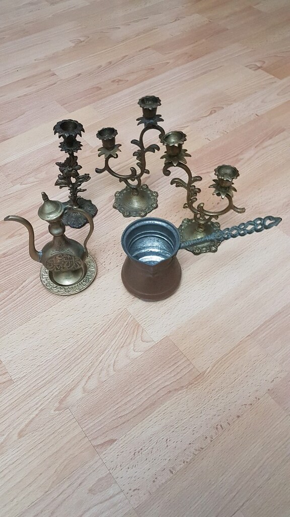 sarı pirinç mumluk bakır cezve sarı küçük ibrik - 5