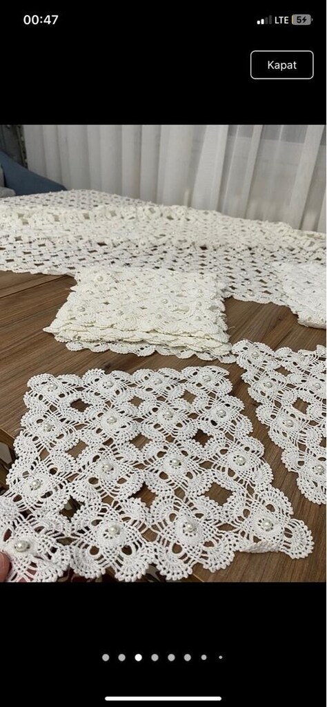 inci işlemeli masa örtüsü ve 12 adet peçete - 5