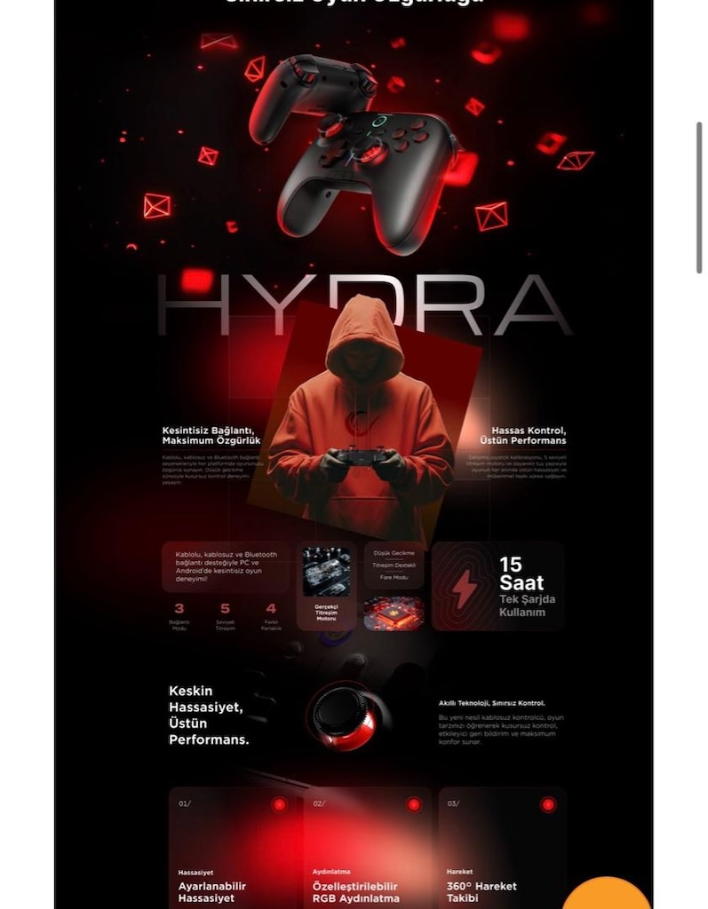 rampage hydra 2.4 ghz+ bluetoot + kablo oyun kolu gamepad sıfır kutulu - 5