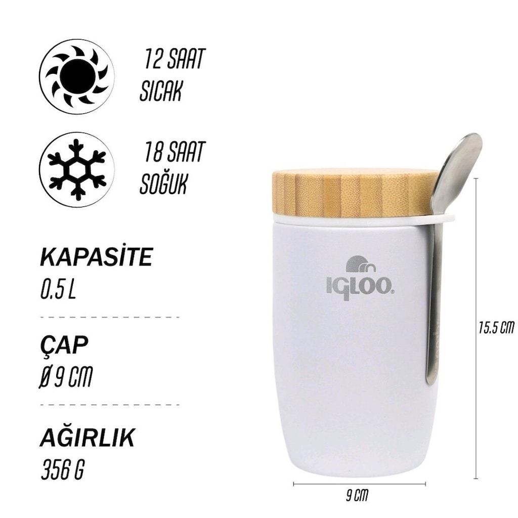 Igloo Bamboo Yemek Termosu 500ml-BEYAZ / SIFIR ÜRÜN - 4