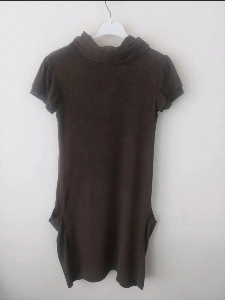 PUANE Süet Görünüm Drape Yaka Elbise — görsel 4/9