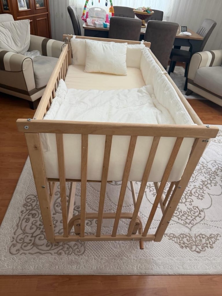 Elyaza Doğal Anne Yanı Asansörlü Uyku Setli Beşik 60×120 cm Krem - 5