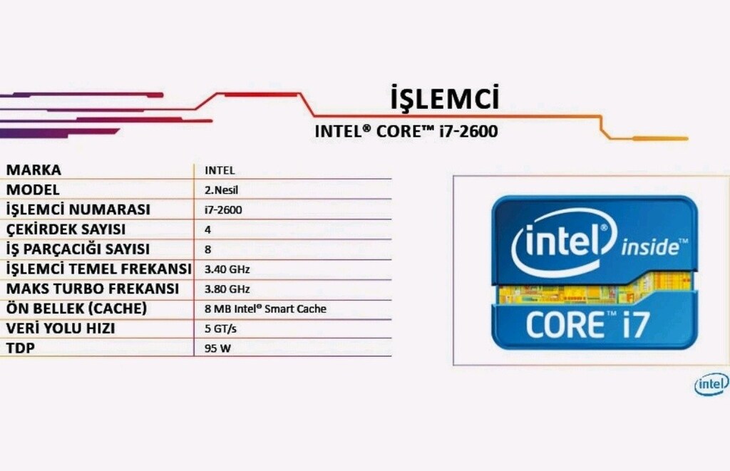 İNTEL 2. Nesil İ7 2600 3.8Ghz 8Mb Lga1155 PİN 4/8Çekirdek işlemci - 3