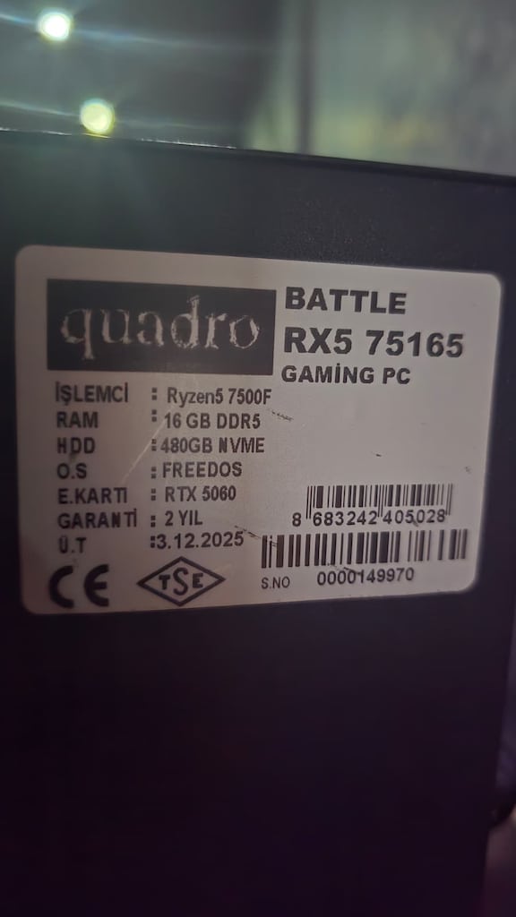 RYZEN 5 7500F & RTX5060 OYUNCU KASASI - GARANTİLİ - 8