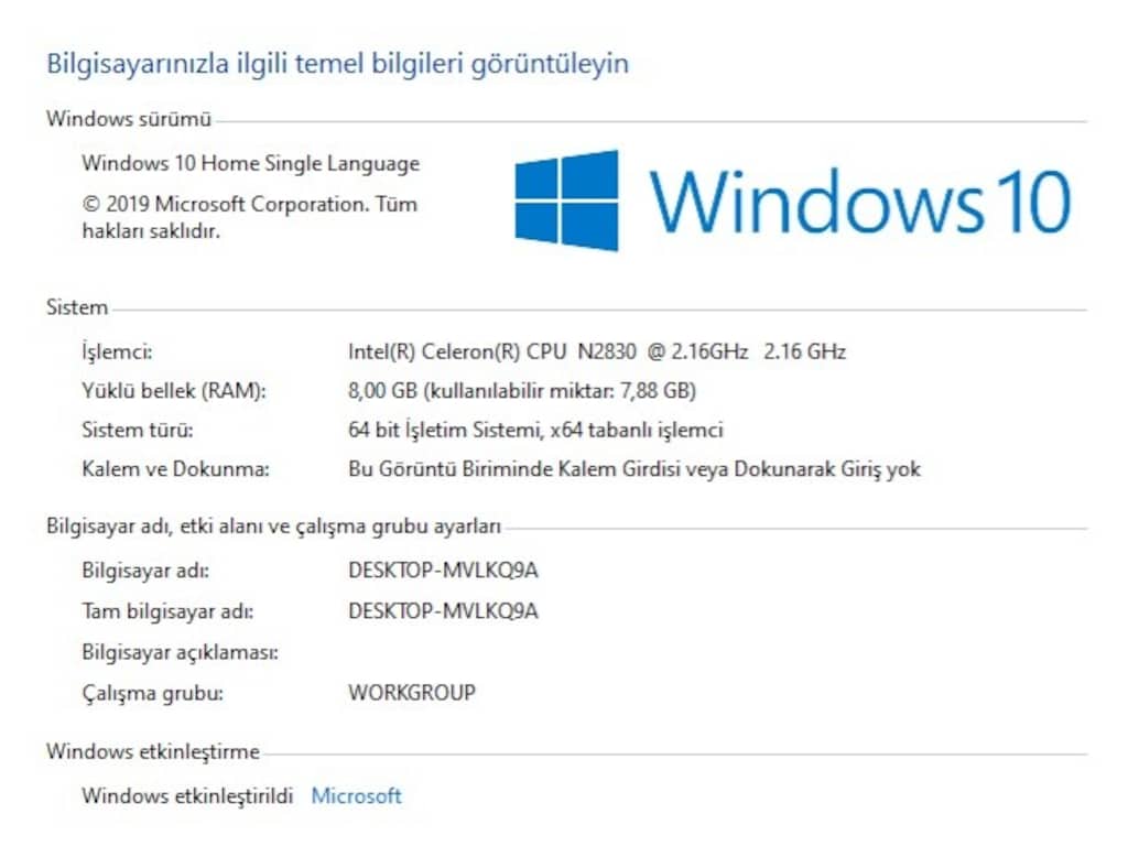 Tertemiz ince kasa Casper Nirvana - 8gb Ram - Yeni pil - SSD TurboDisk - 6