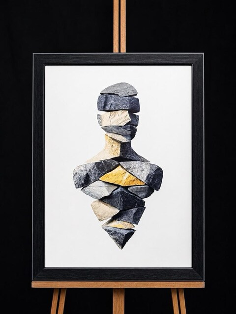 Katmanlı Ruh Soyut İnsan Figürlü Camlı Tablo 48×67 cm
