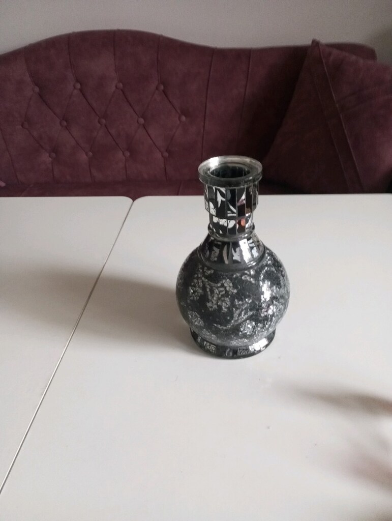 siyah gümüş görünümlü kristal cam vazu - 3
