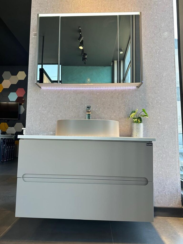 Smart 100 Çanaklı Kumsal Lake Banyo Mobilya Seti (Su Geçirmez Tezgah) - 2
