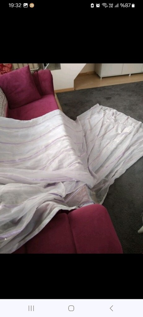 500/260 cm tül beyaz ,mor çizgili - 4