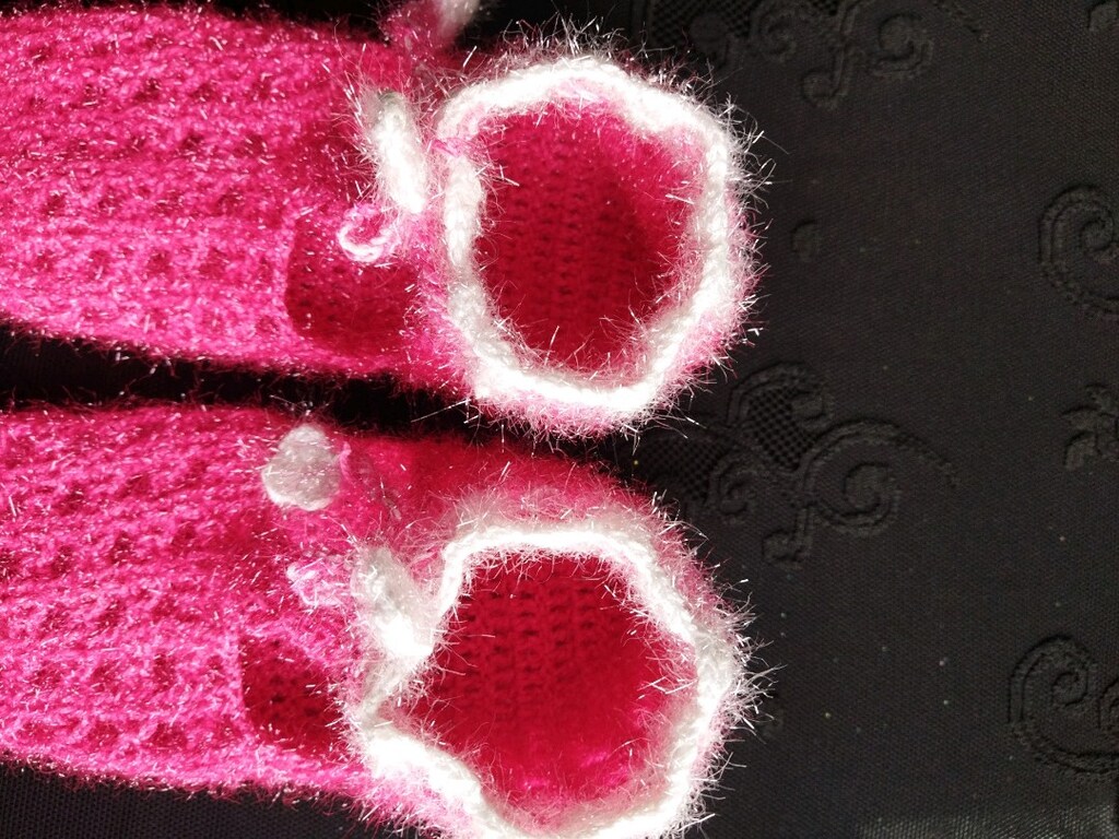 EL emeği örgü simli kalın ip pembe patik - 8