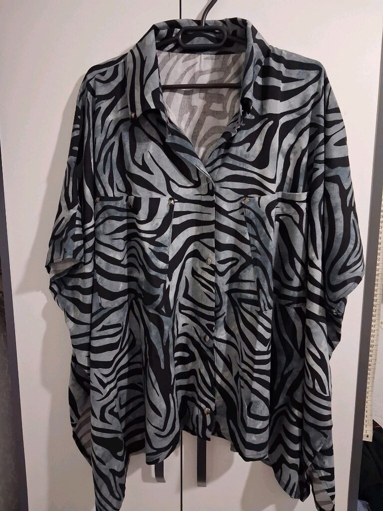 XL-3XL Zebra Desenli Rahat Kesim Kısa Kollu Kadın Gömlek - 5