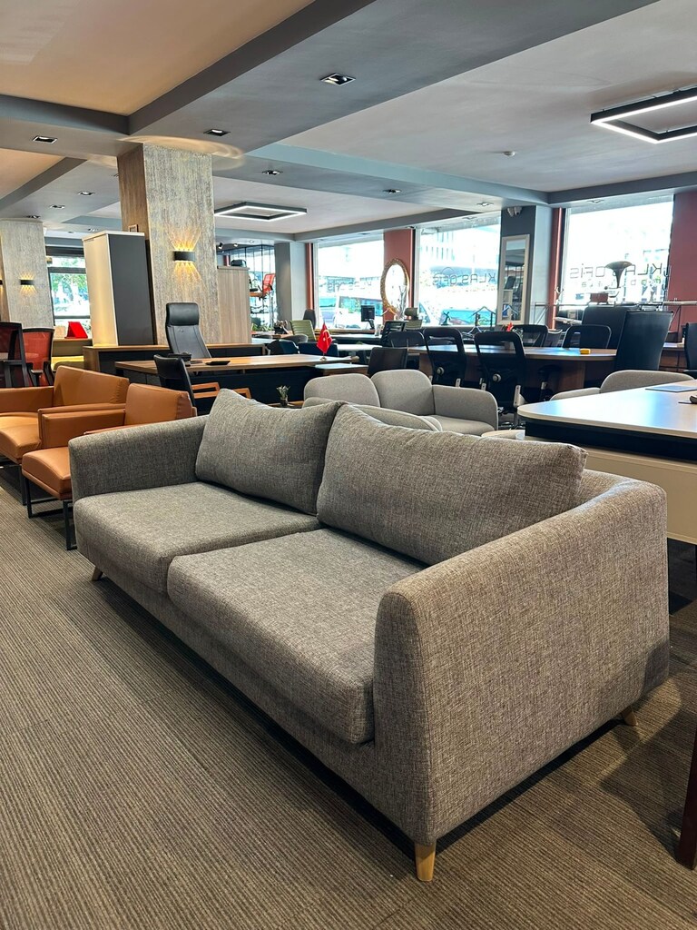 KLAS OFİS ÜSKÜDAR 210x90 GRİ YASTIKLI KUMAŞ KOLTUK İKİNCİ EL - 3