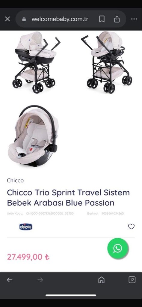 chicco trio sprint travel sistem bebek arabası