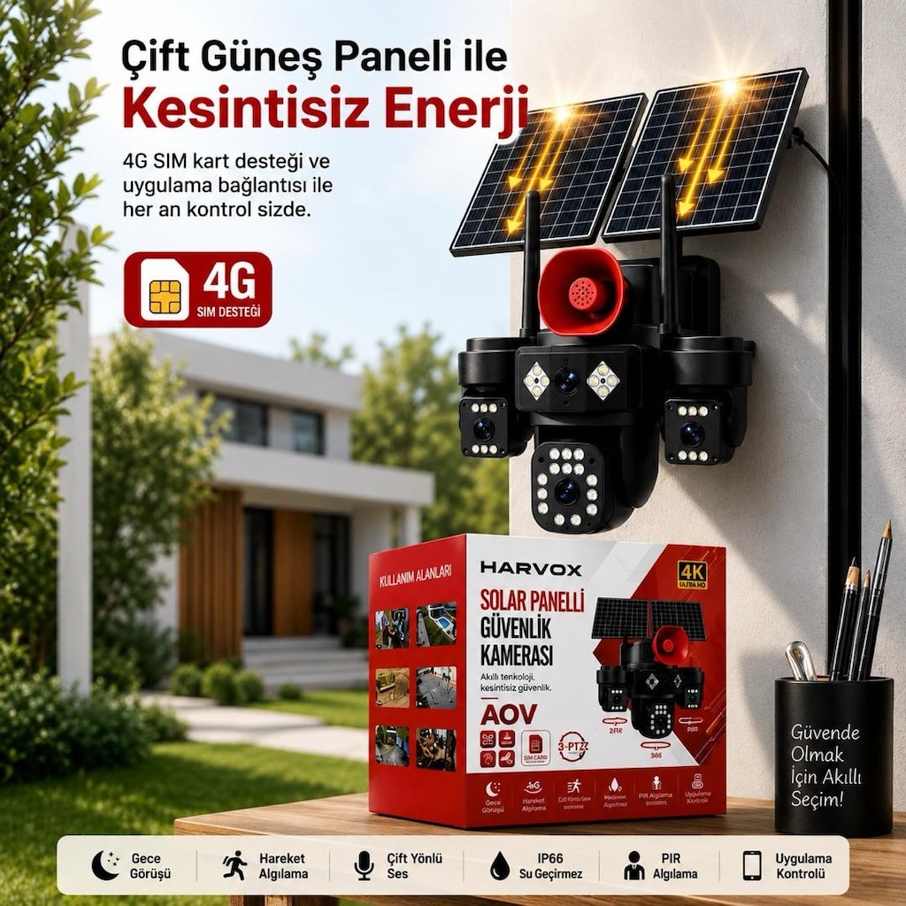 4 KAMERALI ÇİFT GÜNEŞ PANELLİ 240GB İNTERNET HEDİYELİ GÜVENLİK KAMERAS