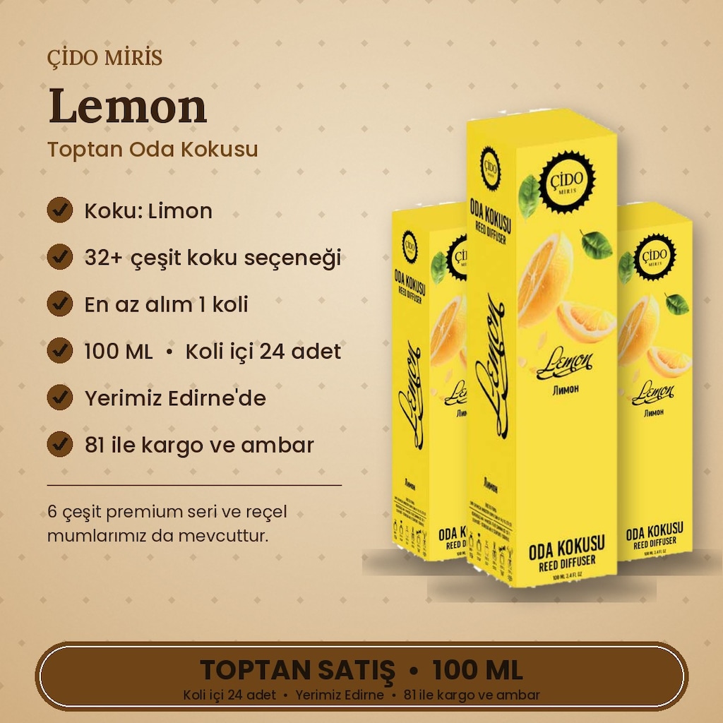 ÇİDO MİRİS ÇUBUKLU ODA KOKUSU 100ML LİMON TOPTANCIDAN - 2