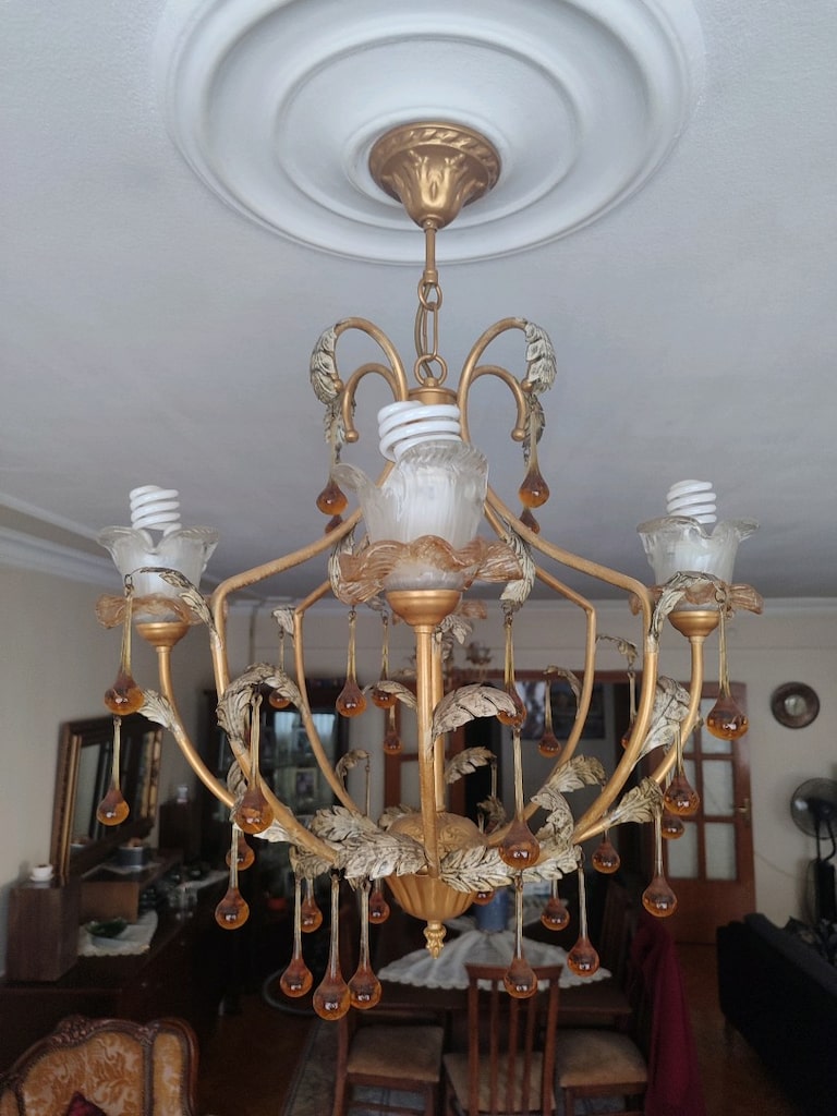 Vintage Çiçek Motifli Çok Kollu Avize