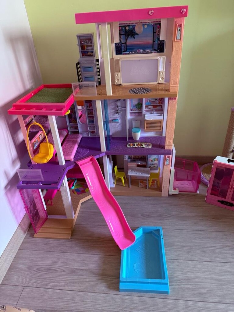 asansörlü kaydıraklı barbi evi/barbie gardrop/4 barbie+2 chelsee bebek - 2