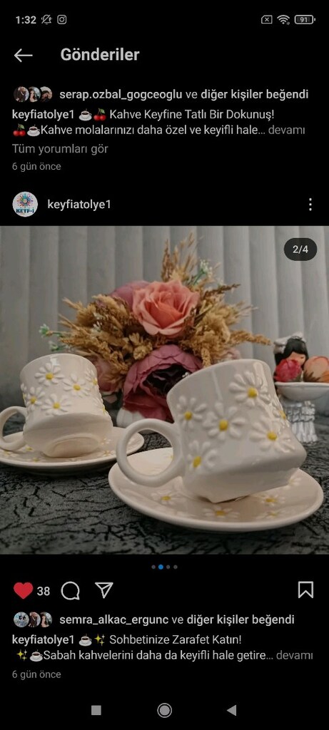 el yapımı kabartma desenli 2 li kahve fincani - 3