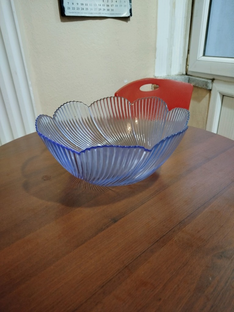 Büyük boy mavi cam meyvelik kase genişlik 29.5 cm boy 11.5 cm - 4